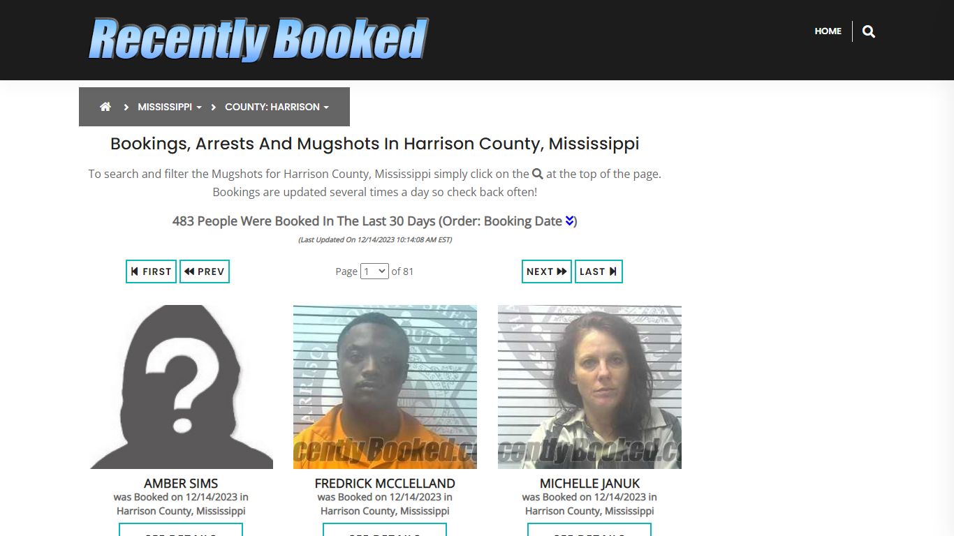 Bookings, Arrests and Mugshots in Harrison County, Mississippi